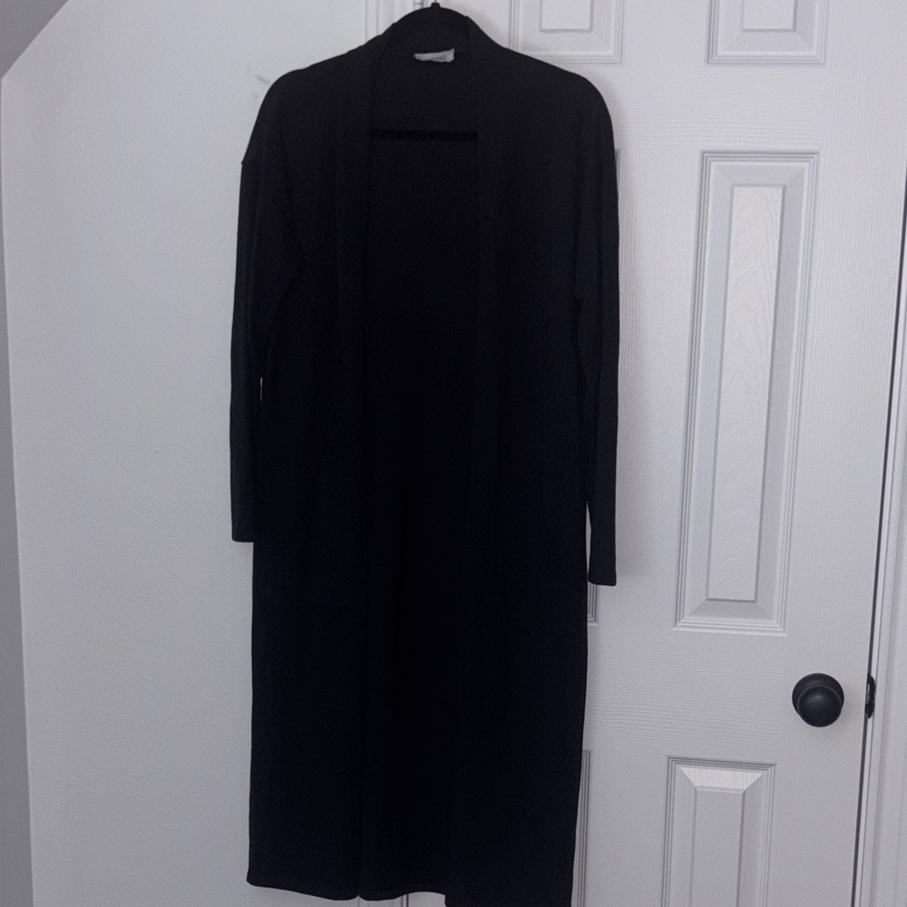 Long Open-Front Women's Duster Cardigan Jacket - Black